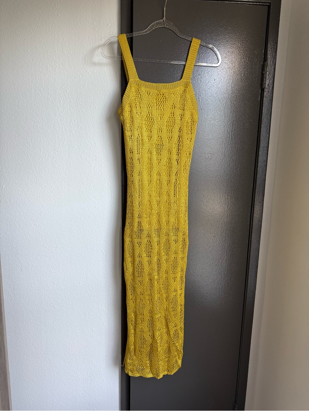 Yellow Knit Maxi Dress with Square Neck